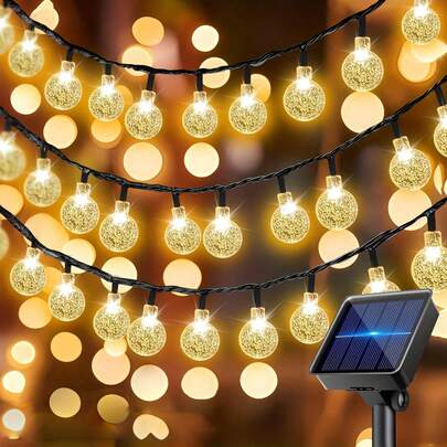 1pc LED Solar Crystal Ball Bubble String Lights, Solar Outdoor Lights, Large Bubble Lights String, Waterproof Solar Outdoor Light Strip, 8 Lighting Modes, Solar Garden Lights, Suitable For Garden, Yard, Porch, Camping, Wedding, Holiday Party Decor (Quantity/Warm White)