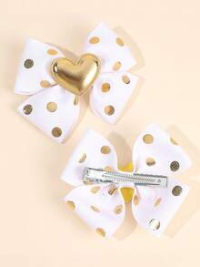 1 pieza Clip de pelo con lazo y corazón a lunares, accesorio de pelo lindo y versátil para niñas - Multicolor - Ver 3