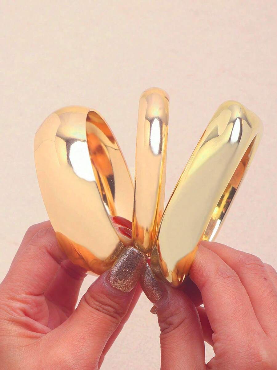 3 Peças/Conjunto Pulseira Minimalista Redonda de Metal, Novo Acessório de Luxo de Estilo Chique e Elegante para Transporte - Conjunto de três peças em ouro - Visão 1
