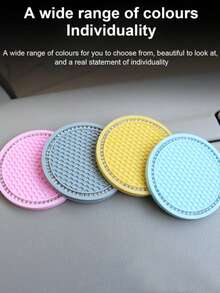 2 Packs Car Coasters, Glittery Cup Holder Insert Coasters, Universal Car Cup Holder Decorative Silicone Coasters, Car Interior Mats, Car Interior Decorations, 7cm Soft Crystal Water Rubber Mat Set Round Car Beverage Coasters Car Rhinestone Accessories - Multicolor - View 2