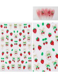1 Sheet 5D Embossed Cherry Bow Nail Art Sticker Flat Adhesive Versatile Strawberry Bow DIY Nail Sticker Accessories - Multicolor - View 4