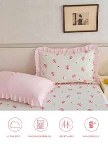 1pc Bow & Star Print Ruffle Pillow Cover (Pillow Insert Not Included), Unique Romantic Ins Style Decorative Throw Pillow Case, Suitable For Bedroom, Dorm, Sofa And Lounge Chair. Oeko-Tex Certified - Multicolor - View 6