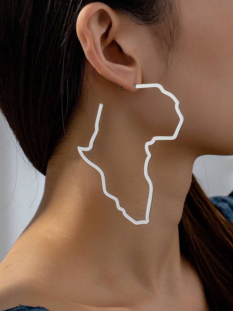 1 đôi khuyên tai vòng lớn hình chữ nhật, khung kim loại, dành cho nữ - Khuyên tai không đều - Xem 1