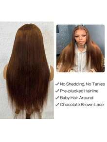 200 Density 32 Inch Lace Front Wigs Human Blended Hair 13x6 HD Lace Front Wigs Human Blended Hair, Straight Frontal Wigs For Black Women Natural Hairline With Baby Hair Wear And Go Glueless Wigs - Brown - View 6