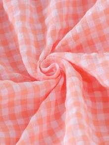 1 Stück Neugeborenen Baby (Mädchen) süßer Romper-Kleid mit Peter-Pan-Kragen, besticktem Karomuster und Kurzarm, leicht für den Sommer - Pink - Übersicht 6