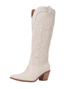 Women's Knee High Cowgirl Boots White Cowboy Boots Women Low-Heel Side Zippers Chunky Heel Pull On Shoes Western Country Embroidery Style Sexy Fashion Country Concert Combat Boots For Women Winter Fall Boots For Women Cowgirl Outfits For Women Jaripeo - trắng - Xem 8