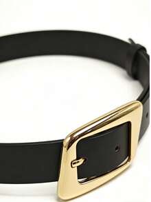 1条女士牛仔裤腰带，时尚真皮腰带，适合搭配女士连衣裙，银色搭扣 - 黑色 - 查看 4