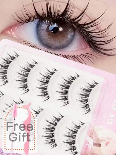 5对自然逼真的假睫毛，蓬松柔软的3D水貂毛假睫毛，纤长丝滑，多层设计，适合婚礼、派对、夜店、日常工作会议等场合。佩戴舒适，与真睫毛完美贴合。纯手工制作，浓密型假睫毛。