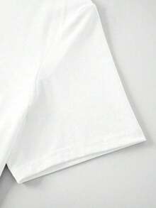 Camiseta informal de manga corta, cuello redondo, estampado de letras de carreras, talla grande para hombre. - Blanco - Ver 4