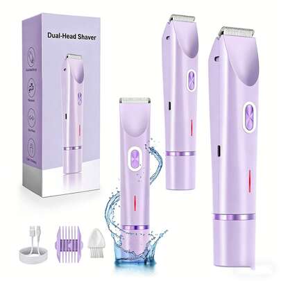 Máy cạo râu và tỉa lông vùng bikini 2 trong 1 dành cho nữ, chống nước IPX7, lưỡi dao gốm, sạc bằng cổng Type-C, dùng để tỉa lông mặt, nách, chân, tay và vùng kín.