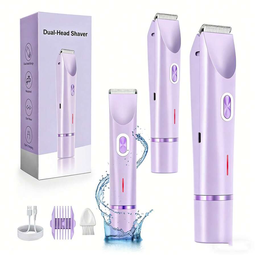 二合一女士电动剃须刀和比基尼修剪器，IPX7防水陶瓷刀片，Type-C充电，适用于面部、腋下、腿部、手臂和私处毛发修剪 - 多色 - 查看 1