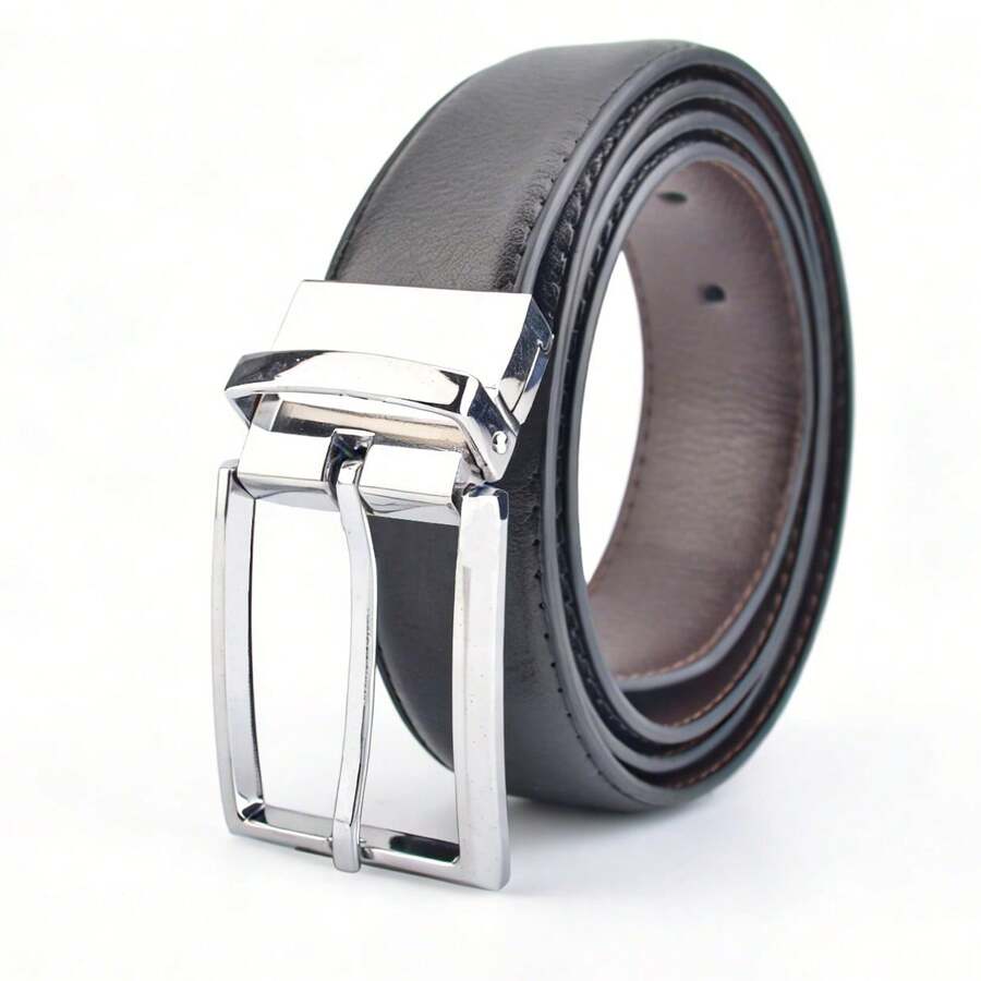 时尚男士简约针扣皮带，高端商务风百搭腰带 - 銀色扣 - 查看 1