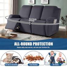 Recliner Sofa Slipcover 3 Pieces Polyester Fabric Stretch Sofa Covers for 3 Seat Reclining Couch Soft Washable Furniture Protector with Pockets 3 Seat Dark Gray - Gris oscuro - Ver 6
