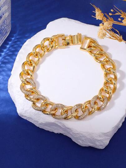 18K Gold Plated Copper Miami Cuban Link Bracelet, Minimalist Versatile Jewelry For Couples