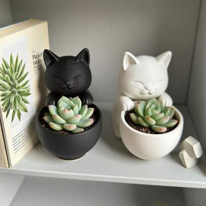 Chậu trồng cây hình mèo và cây mọng nước in 3D dễ thương, thiết kế mèo 3D độc đáo, chậu cây mini, vật dụng không thể thiếu cho người yêu mèo.