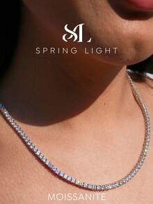 1pc 3mm Top Grade Hip Hop 4-Prong Moissanite Diamond Tennis Chain Necklace, Adjustable Choker Necklace (S925 Sterling Silver), Sparkling Brilliance, Luxury High-End, Exquisite Elegant, Women Jewelry Gift - Four-claw Diamond Tennis Necklace - View 1