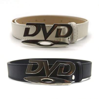 2pcs Unisex Retro Nostalgic DVD Buckle 105cm Waist Belt, Multifunctional Black & White Decorative Belt, Gift For Her With Jeans