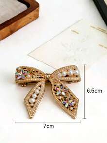 奢华水钻蝴蝶发夹，百搭简约发夹 - 金色 - 查看 4