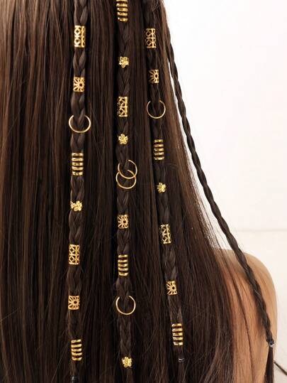 50pcs/Set Vintage Bohemian Style Alloy Hair Scrunchies - Hollow Round Hair Accessories, Suitable For Women & Girls, Elegant Solid Color Hair Ties, For Braiding & DIY Hairstyles