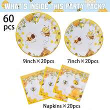 Bộ 80 đĩa giấy dùng một lần hình ong, kích thước 9" & 7", thích hợp cho tiệc cưới, sinh nhật, tiệc vườn, mùa hè, mùa xuân, tiệc trà. - Xem 9