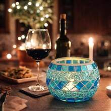 Votive Candle Holder Tea Lights - Glass Candle Holders Mosaic Tealight Candle Holder Candle Jar Cup For Wedding Centerpiece Party Table Decorations Valentines Day Decor - A a Romantic Blue - View 5