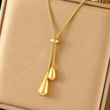 1pc Stainless Steel Retro Minimalist High-End Metallic Water Drop Pendant Necklace - Multicolor - View 2