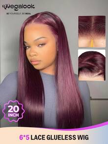 MEGALOOK 6x5 Lace Closure Wig Human Hair 20 Inch Bone Straight Wave Purple Wig Natural Hairline Glueless Wig For Women Daily Life Wedding Festival Costume Use 180% Density - S99JB - View 2