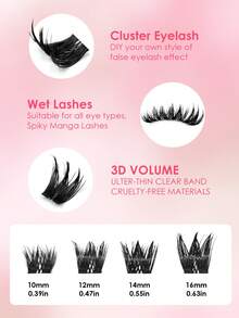 Rikuaild 80/88片装 D型卷翘湿睫毛，单根睫毛，浓密水润放大眼型设计，分段式，适用于DIY化妆、漫画睫毛、卡通人物角色扮演，凌乱假睫毛化妆工具 - 查看 2