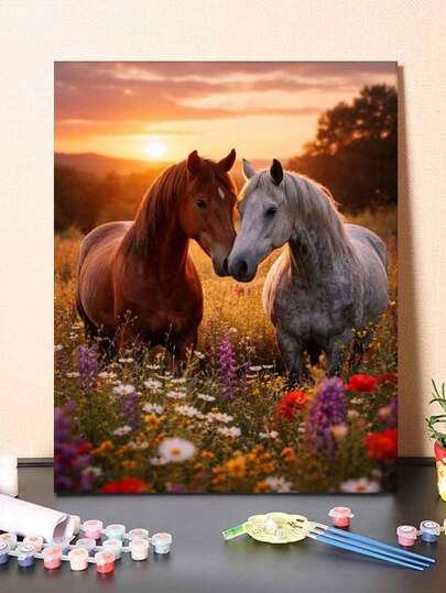 1 Set de Pinturas Digitales de Óleo con Temática de Caballos, Obra de Arte Hecha a Mano, Adecuada para Decoración de Pared del Hogar, y el Mejor Regalo para Amigos.
