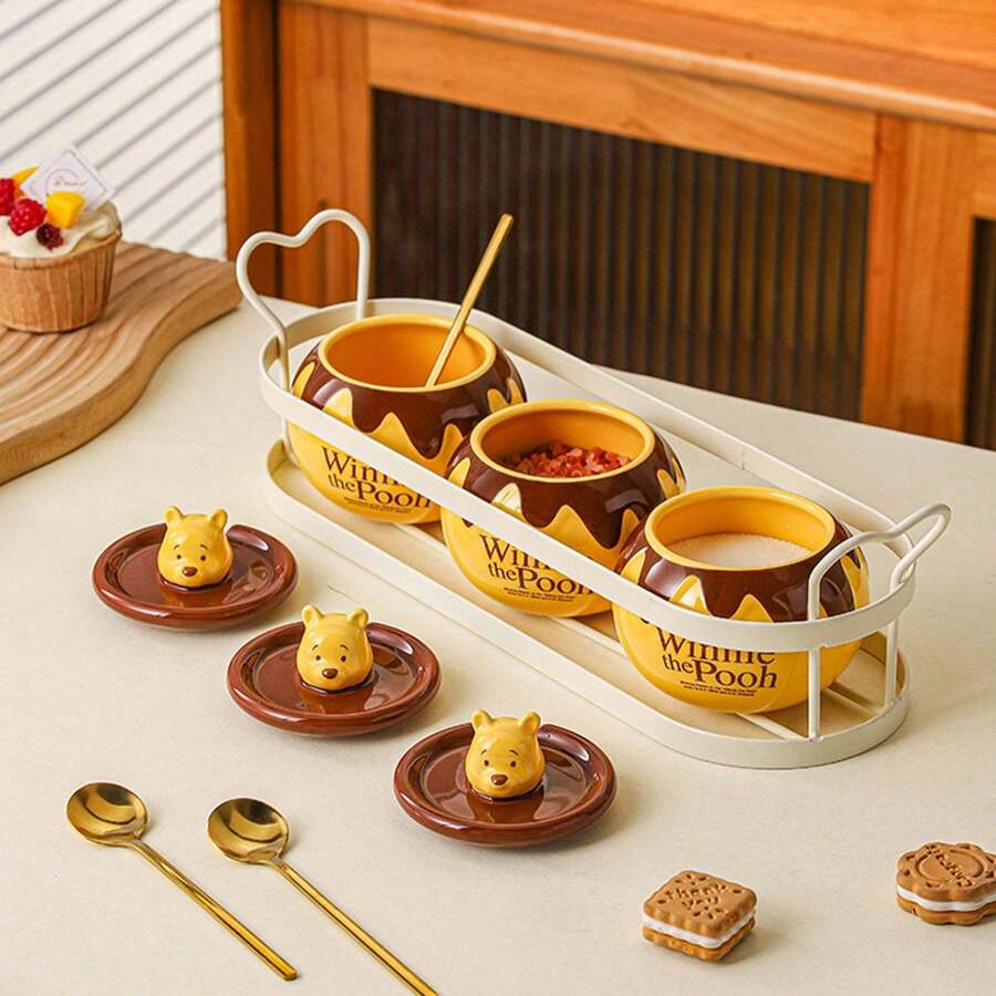 Disney 可爱小熊陶瓷调味罐套装，辣椒罐，盐罐带勺，厨房调味罐 - 多色小熊 - 查看 1