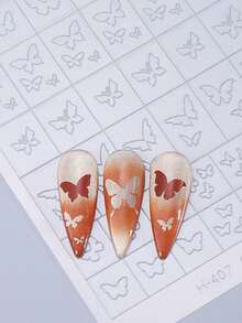5pcs Nail Art Hollow Stencil Series, Including Spray Gun Template, Auxiliary Tools, Stickers - Eye, Stars, Burst, Bowknot, Heart Patterns, Nail Decorations, Suitable Valentine's Day And Nail Art Supplies Nails - Clear - 查看 9
