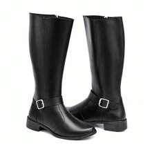Women's Riding Boots, Long Shaft, Thick Heel, Comfort, Elegant, Round Toe, Synthetic Ref.C223 - 黑色 - 查看 5