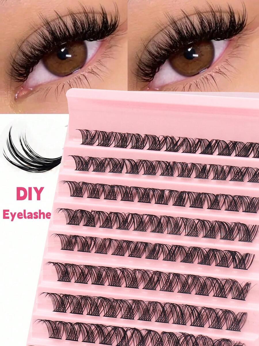 110pcs DIY False Eyelashes, Durable And Soft, Natural Criss-Cross Texture Eyelash Clusters, False Eyelash Clusters, Individual False Eyelashes - D - View 1