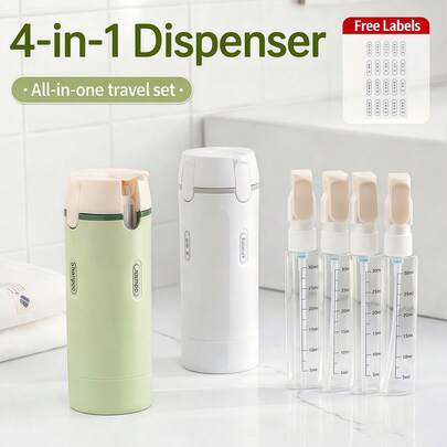 Bộ chai đựng đồ du lịch 4 trong 1 có thể tái sử dụng, hộp đựng đồ dùng vệ sinh cá nhân di động dùng cho dầu gội, mỹ phẩm.