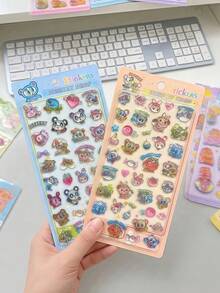 Cute Cartoon Crystal Embossed Decorative Stickers, Shiny Stickers Suitable For Holiday Gifts, Computer Decoration, Desktop Decoration, Office Decoration, Multifunctional Cute Decorative Stickers - Multicolor - View 2
