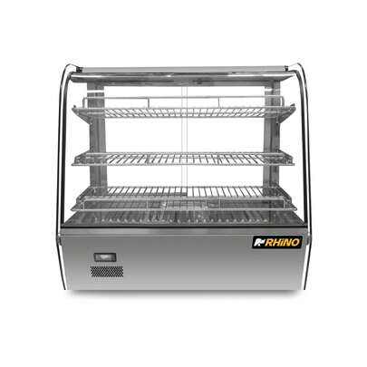  Vitrina Caliente de Mostrador Rhino, 120 L, Control de Temperatura 30 a 90 °C, Sistema de Vaporización, Iluminación LED Interna, Vidrio Templado de 5 mm, Estructura de Acero Inoxidable, VICAMO-120L