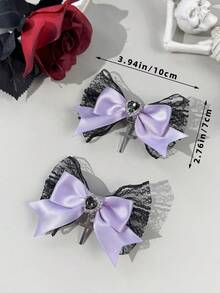 2pcs Gothic Style Dark-Colored Crystal Cross & Bow Hair Clips, Suitable For Holiday Outfits And Daily Wear For Gothic Fashion Enthusiasts,Summer,Travel,Festival,Party - Black Purple - View 4