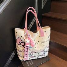 SANRIO Canvas Tote Bag, Cute KT Cartoon Shoulder Bag, Multi-Functional Large Capacity Commuter Bag, Suitable For Work, School, Shopping And Outdoor Activities, Perfect Gift For Friends, Best Friends, Teachers, And Ideal Choice For Vacation Travel. - KT - View 10