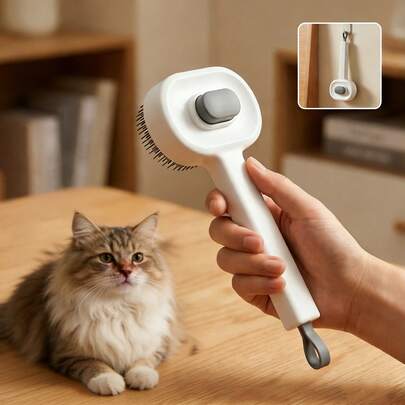 1pc Minimalist Pet Grooming Massage Brush, Made Of ABS Material, Elegant Design, Deep Cleaning For Removing Pet Hair, Solving Dog Shedding Issues, Massage Brush For Cats And Dogs