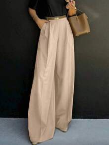 Straight-Leg, Wide-Legged Suit Trousers. Floor-Length. - Camel - View 2