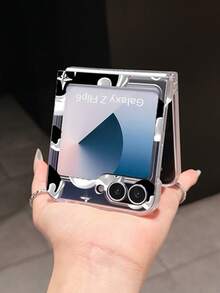 1pc Fashion Simple Matte PC Material Simple Cute Bow Lipstick Element Folding Phone Case, Can Protect And Prevent Falling For: SamsungGalaxy Zflip 3/Zflip 4/Zflip 5/Zflip 6/Zflip 7/ Find N3 Flip/ Razr 50 Ultra/ Razr 60 Ultra/ 60/ Lola Razr 50/XiaomiMIX Flip/Galaxy Z Flip7 FE - Clear - View 3