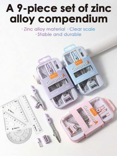 1 Set beinhaltet 9 Artikel, mehrere Farboptionen, Mathe-Set für Studenten mit bruchsicherer Aufbewahrungsbox, Geometrie-Set für die Schule, enthält Lineal, Winkelmesser, 2 Zirkel, Bleistift, Anspitzer usw. Perfektes Geschenk, Rückkehr zur Schule.
