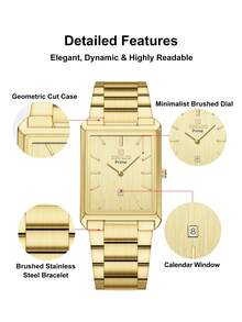Reloj de cuarzo para hombre REWARD, estilo de moda empresarial, pantalla de fecha, manecillas luminosas, multifunción, alta calidad, regalo, diseño clásico, correa de acero inoxidable - Dorado - Ver 5