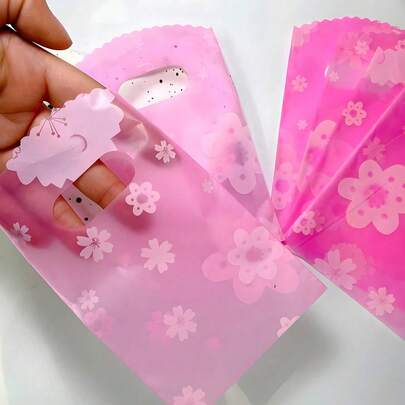 50 piezas Bolsas de joyería pequeñas con diseño floral rosa, adecuadas para aretes y accesorios para el cabello, bolsas de compras pequeñas, perfectas para promociones de boutique y embalaje de regalos, bolsas de regalo de plástico mini con asas, diseño floral morado, adecuadas para fiestas, joyería y embalaje de regalos, decoración del Día de San Valentín, bolsas de regalo del Día de San Valentín, temporada de regreso a clases, Día de San Valentín