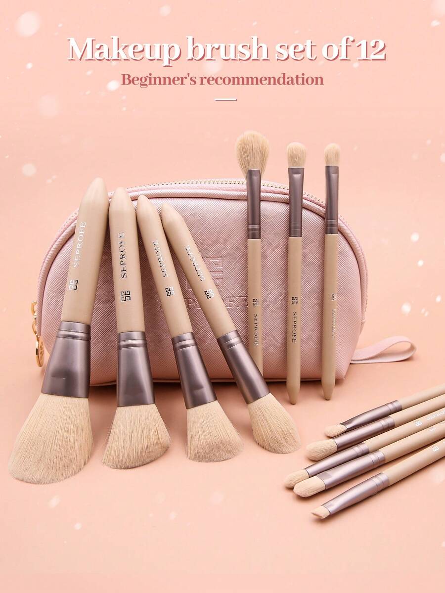 SEPROFE 12pcs Makeup Brush Set, Professional Makeup Tools With Premium Quality, Ultra Soft Fibers Suitable For Face, Eyes, Foundation, Concealer, Eyeshadow, Powder Makeup - Apricot - View 1