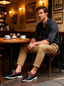 Zapatos para hombres todo el año, mocasines para hombres, zapatillas para hombres, mocasines para hombre, zapatos náuticos para hombres - Negro - Ver 3