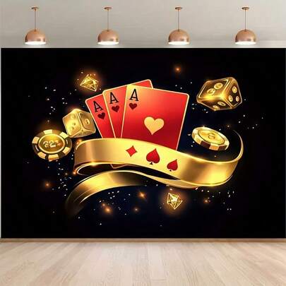 2D Flat Background Cloth - Set Of 1, Using Poker Themed Background Cloth With Poker Card Patterns, Suitable For Event Decoration Or Photography - Prop Decoration Background Banner Design For Birthday Parties, Outdoor Celebrations, Holiday Events, Suitable For Home, Bar, Cafe, Restaurant, Club, Garage, And Personal Decoration. Very Suitable For Photo Booths And Studio Props, Made Of Polyester Material