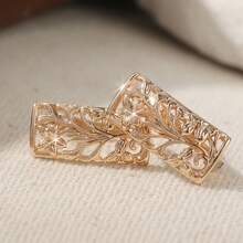 1 Pair Exquisite Artistic Vintage Hand-Carved Hollow Flower Earrings, Classic And Elegant Women's Accessory, Ideal Holiday Gift - Gold - View 6