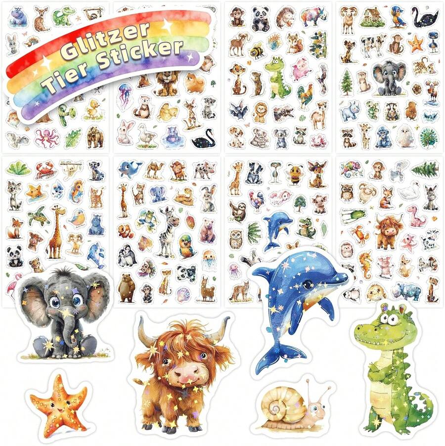 Animals Glitter Stickers Kids,8 PCS Cute Animals Stickers Scrapbooking ...