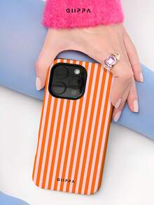 A Stylish Phone Case That Does Not Include A Lanyard Or Stand. GIIPPA 1pc Phone Case With A Misty Blue Striped Design, Compatible With 17 Pro, 16 Pro, 15 Pro, And 14 Pro. A Stylish And Interesting Korean-Style Phone Case, Compatible With 11/12/13/14/15/16 Pro Plus. A Stylish Design For Men And Women, A Great Gift For Girlfriends During Easter, Wedding Season, Or Birthdays. - 橘色 - 查看 8